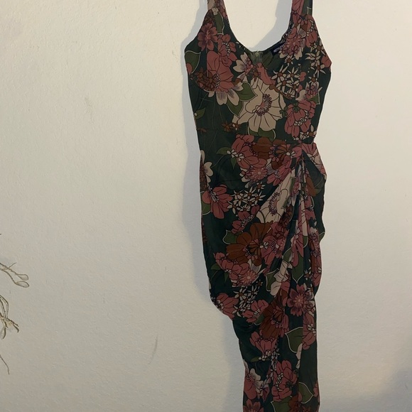 Pretty Little Thing Floral Green Pink Corset Underwire Draped Coquette Dress 12 - Picture 4 of 14